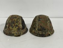 2 Military Helmets With Flecktarn Covers