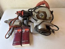 Assorted Power Tools And Sanding Belts