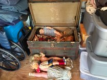 Vintage Trunk With Dolls And Wheelchair