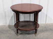 Wooden Side Table With Cane Shelf