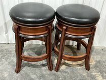 Pair Of Backless Wood Swivel Bar Stools