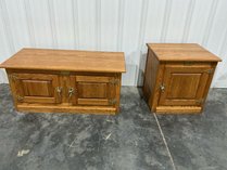 Two White Clad Icebox Style Cabinets