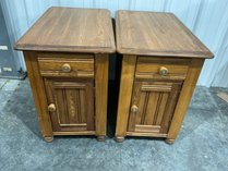 Two Oak Finish Single Drawer End Tables