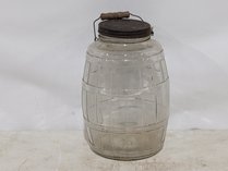 Vintage Glass Barrel Jar With Wire Handle