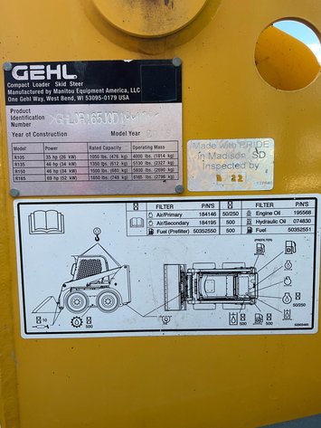 2018 Gehl R165 Skid Steer