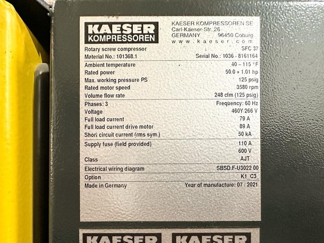 Image for MJK2565 Kaeser SFC 37 Rotary Screw Compressor