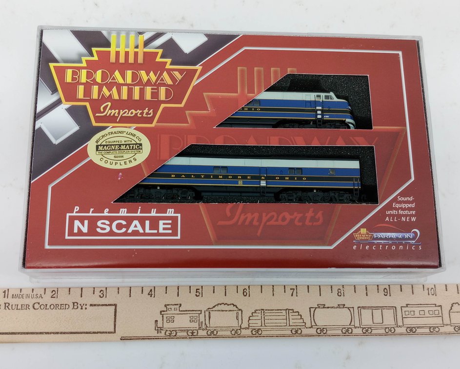 BROADWAY LIMITED 1672 BALTIMORE & OHIO EMD E7A/E6B N SCALE DIESEL SET W/ SOUND, OB  INV 263331565