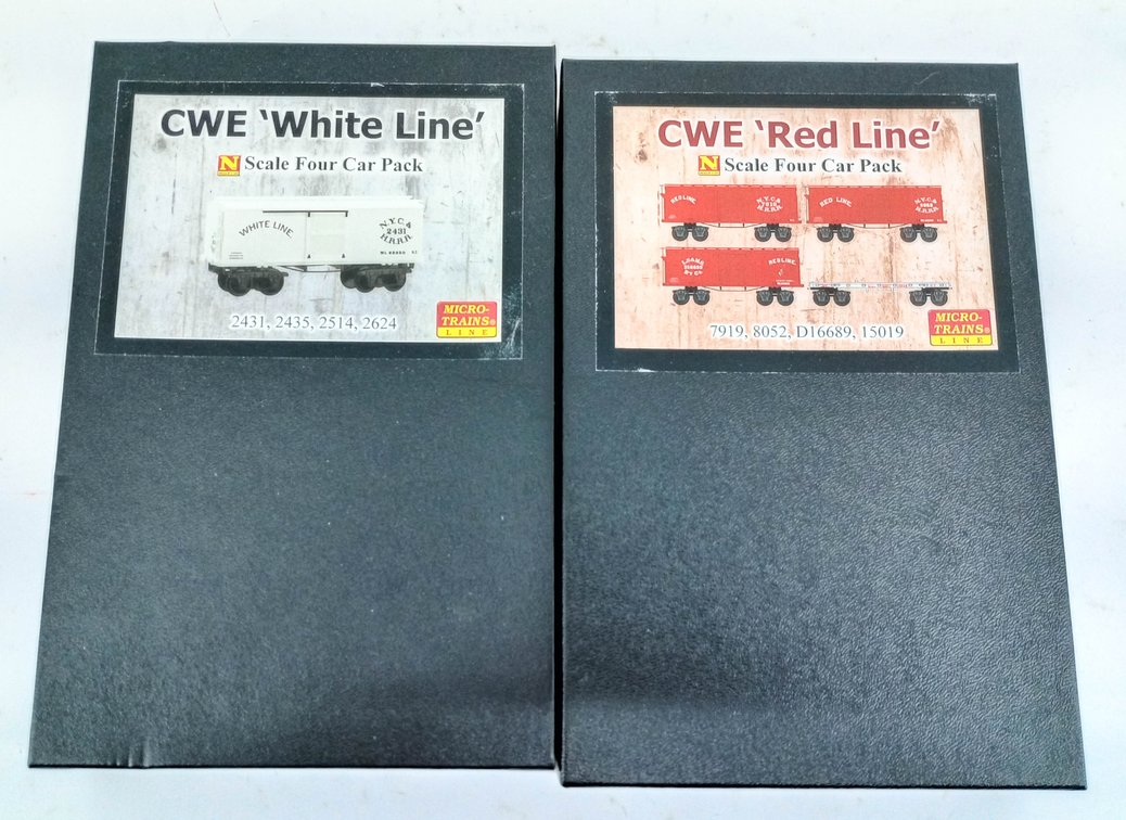 8 MICRO-TRAINS LINE N SCALE CWE WHITE LINE & RED LINE CARS, 2 OBS  INV 263331590