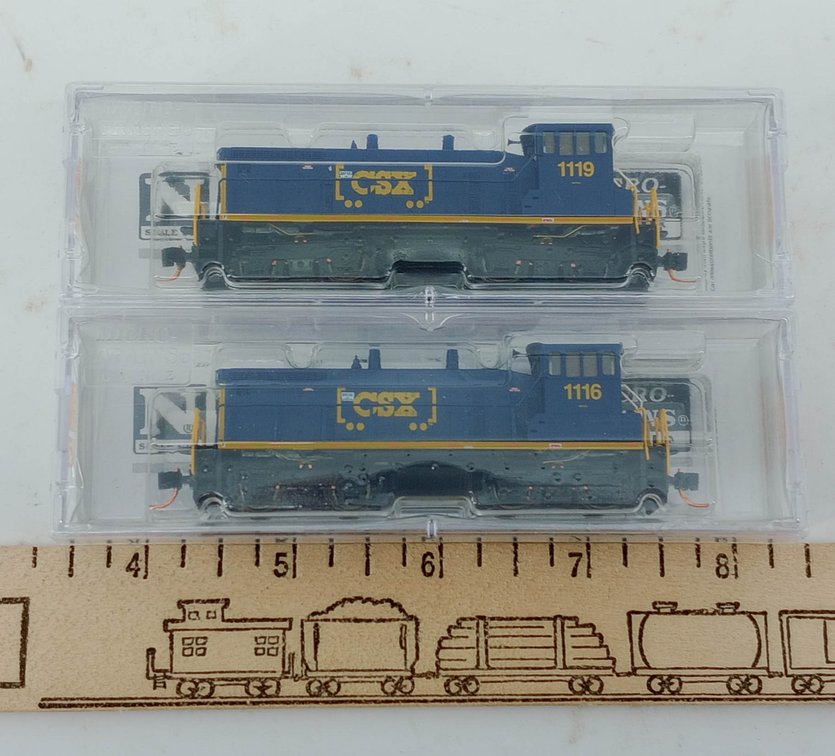 2 MICRO-TRAINS LINE N SCALE 986 00 101 & 102 CSX SW1500 DIESEL SWITCHERS, 2 OBS  INV 263331581
