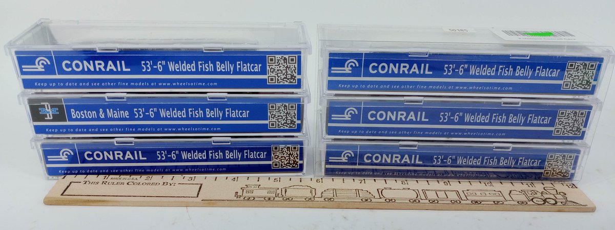6 WHEELS OF TIME N SCALE CONRAIL & BOSTON & MAINE 53'-6" FISH BELLY FLATCARS, 6 OBS  INV 263331583