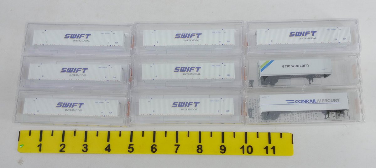 MICRO-TRAINS N SCALE SWIFT 53FT CONTAINERS, ERIE WESTERN & CONRAIL TRAILERS, 9 OBS  INV 263331758