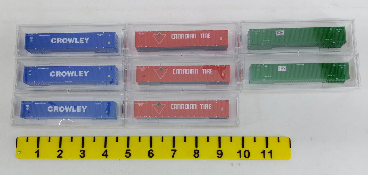 8 MICRO-TRAINS N SCALE 53' CONTAINERS CROWLEY, CANADIAN TIRE & TMX, 8 OBS  INV 263331760