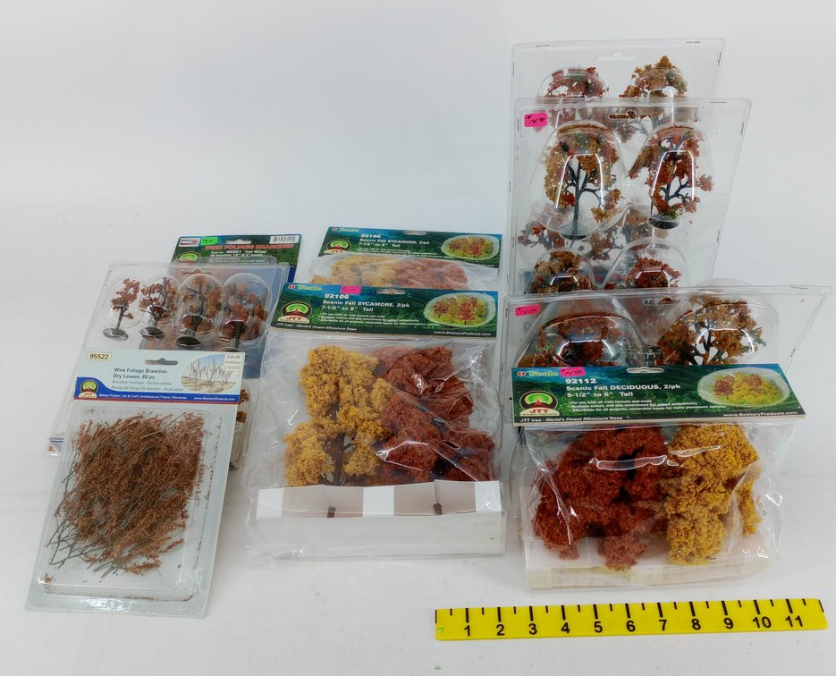 8 ASSORTED JTT SCENIC FALL TREES & MRC WIRE FOLIAGE BRANCHES, 8 PACKAGES  INV 263331789