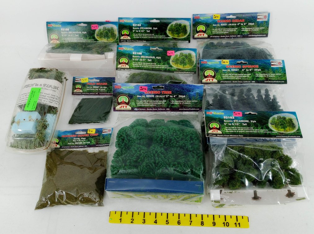 10 ASSORTED JTT HO SCALE SCENIC TREES, FIELD GRASS & GROUND COVER TURF, 10 OBS  INV 263331791