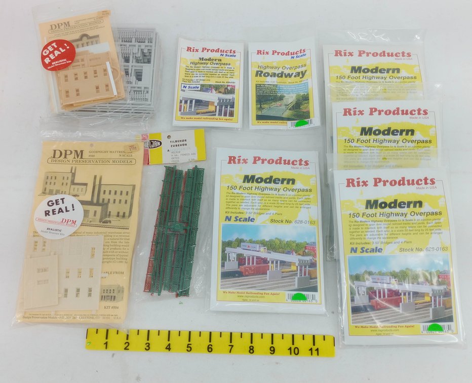RIX PRODUCTS & DPM N SCALE HIGHWAY OVERPASS KITS, HELJAN FENCES, MIXED BUILDING KITS OBS NNC  INV 263331792