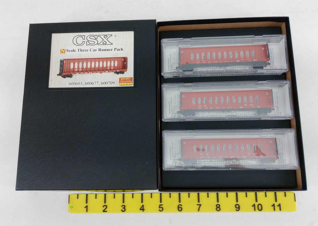 3 MICRO-TRAINS N SCALE 600603 600677 600709 CSX CORRUGATED CENTERBEAM FLAT CARS, OB  INV 263331779