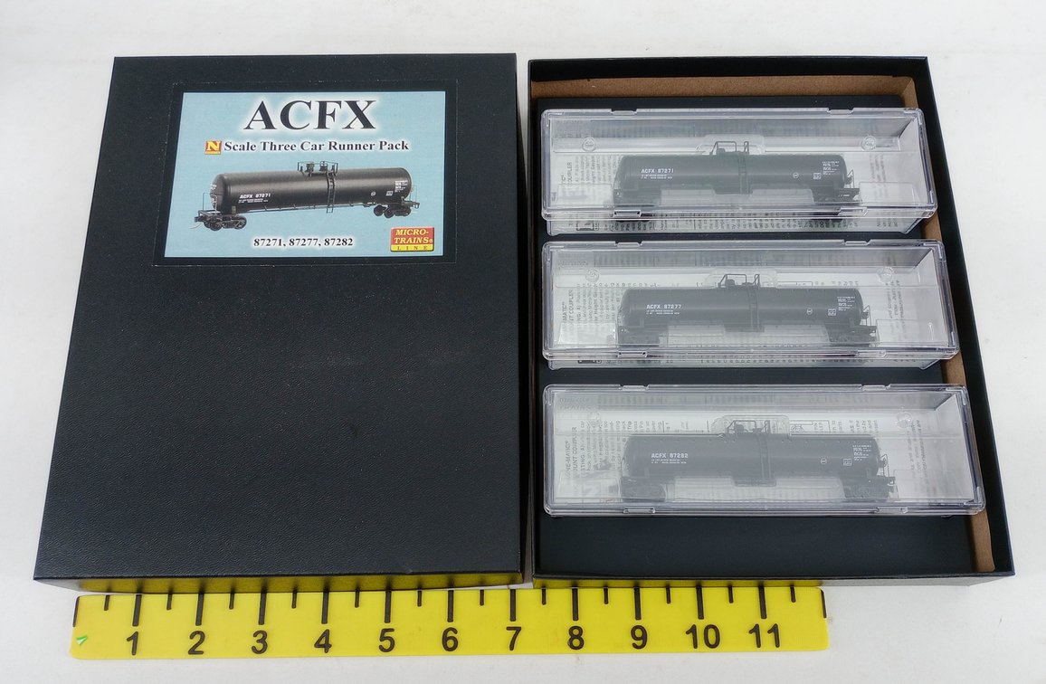 3 MICRO-TRAINS LINE N SCALE ACFX 87271, 87277, 87282 TANK CARS, OB  INV 263331781