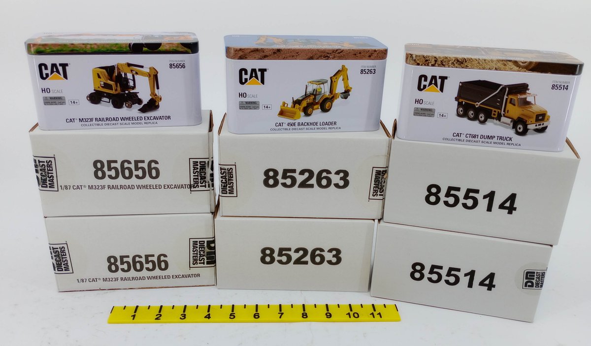 6  DIECAST MASTERS HO CAT M323F EXCAVATORS 450E BACKHOE LOADERS & CT681 DUMP TRUCKS 6 OB  INV 263331876