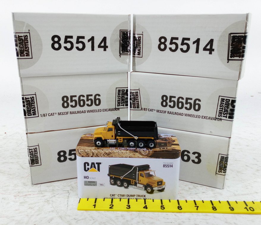6 DIECAST MASTERS 1/87 HO CAT CT681 DUMP TRUCK & M323F RAILROAD WHEELED EXCAVATORS 6 OB  INV 263331877