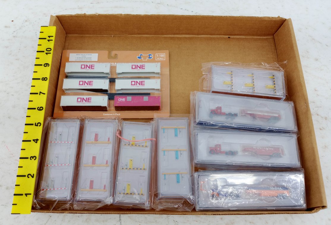 ASSORTED JTC 406501 ONE CONTAINERS, N SCALE TANKER TRUCKS & GATE ACCESSORIES SOME OBS  INV 263331879