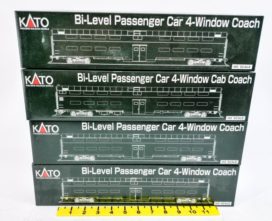 4 KATO HO AMTRAK BI-LEVEL 4-WINDOW COACHES 35-6031 & 35-6021, 4 OBS  INV 263331866