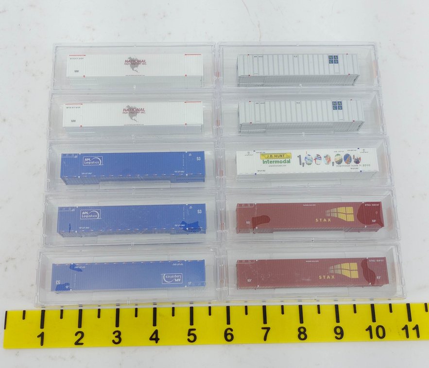 10 MICRO-TRAINS N SCALE 48FT & 53FT CONTAINERS STAX, APL, NFF, J.B. HUNT, NACS, 10 OBS  INV 263331885