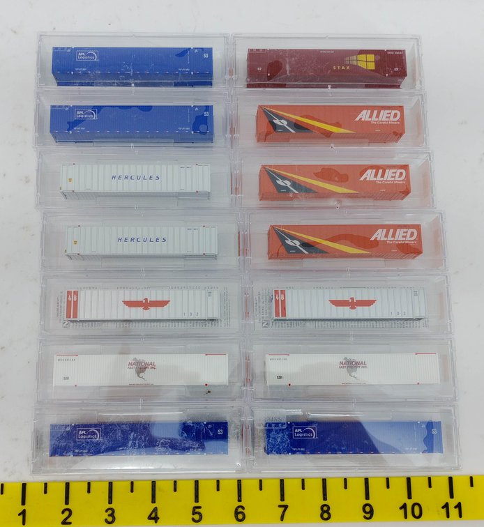 ASSORTED MICRO-TRAINS N SCALE 48FT & 53FT CONTAINERS APL, ALLIED, HERCULES SOME OBS  INV 263331886