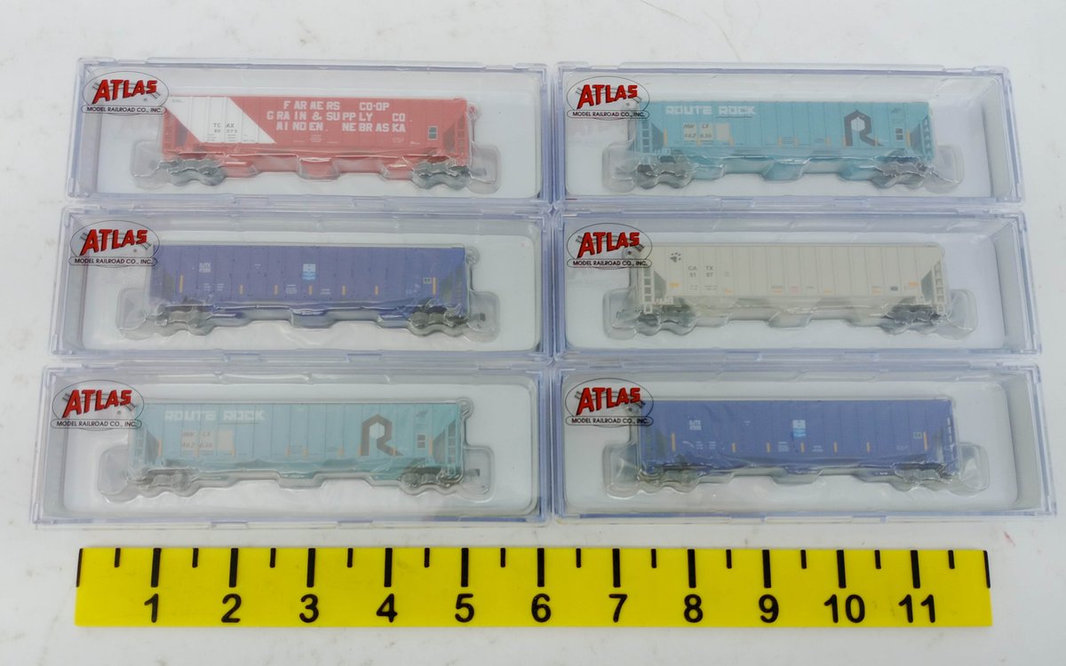 6 ATLAS N SCALE THRALL 4750 COVERED HOPPERS ROUTE ROCK, CATX & MORE, 6 OBS  INV 263331888