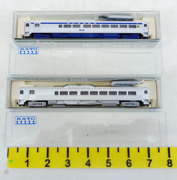 2 KATO N SCALE 166-0110 ALASKAN RAILROAD & 166-0100 UNLETTERED RDC-2 RAIL DIESEL CARS, 2 OBS INV 263331945