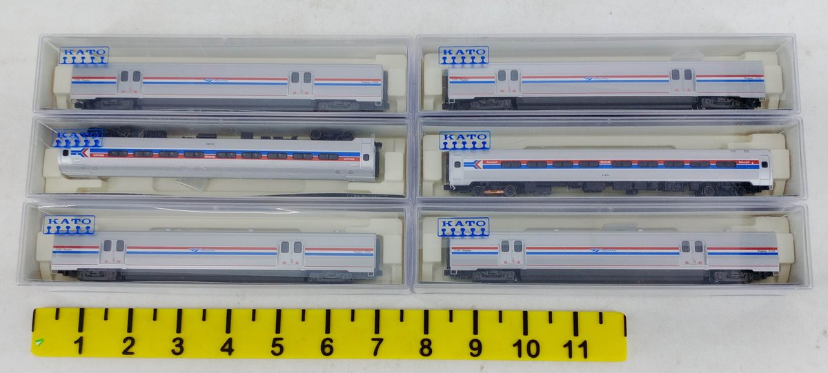 6 KATO N GAUGE AMTRAK VIEWLINER II BAGGAGE CARS & PASSENGER CARS, 6 OBS INV 263331946