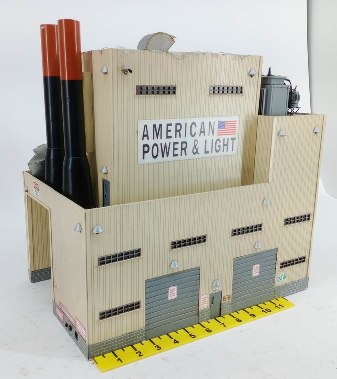 MENARD O GAUGE 279-3388 AMERICAN POWER & LIGHT POWER PLANT BUILDING W/ SMOKE STACKS, OB  INV 263390013