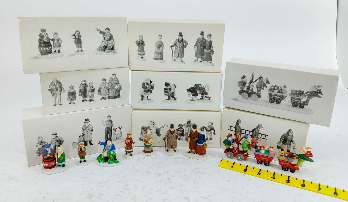 ASSORTED PORCELAIN CHRISTMAS VILLAGE FIGURINES SKATERS ELF TOY TRAIN CAROLERS FIREMAN SOME OBS  INV 263390120