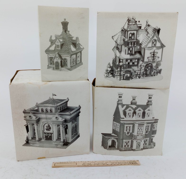 4 DEPARTMENT 56 HERITAGE VILLAGE LIGHTED HOUSES DURSLEY MANOR WHEAT CAKES MUSEUM OF ART GLASS ORNAMENT WORKS 4 OB INV 263390139