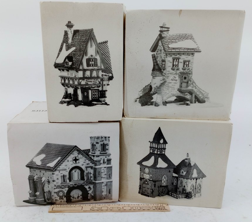 4 DEPARTMENT 56 DICKENS VILLAGE PORCELAIN BUILDINGS MALTINGS MELANCHOLY TAVERN WHITTLESBOURNE & OLDE CAMDEN CHURCH 4 OB INV 263390140