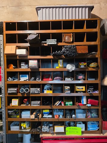 Image for 72-Compartment Pigeon Hole Cabinet with Contents.