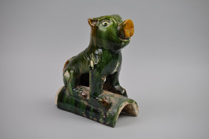 Chinese Sancai Glazed Pig Foo/Qilin Dog 20th Century Roof Tile