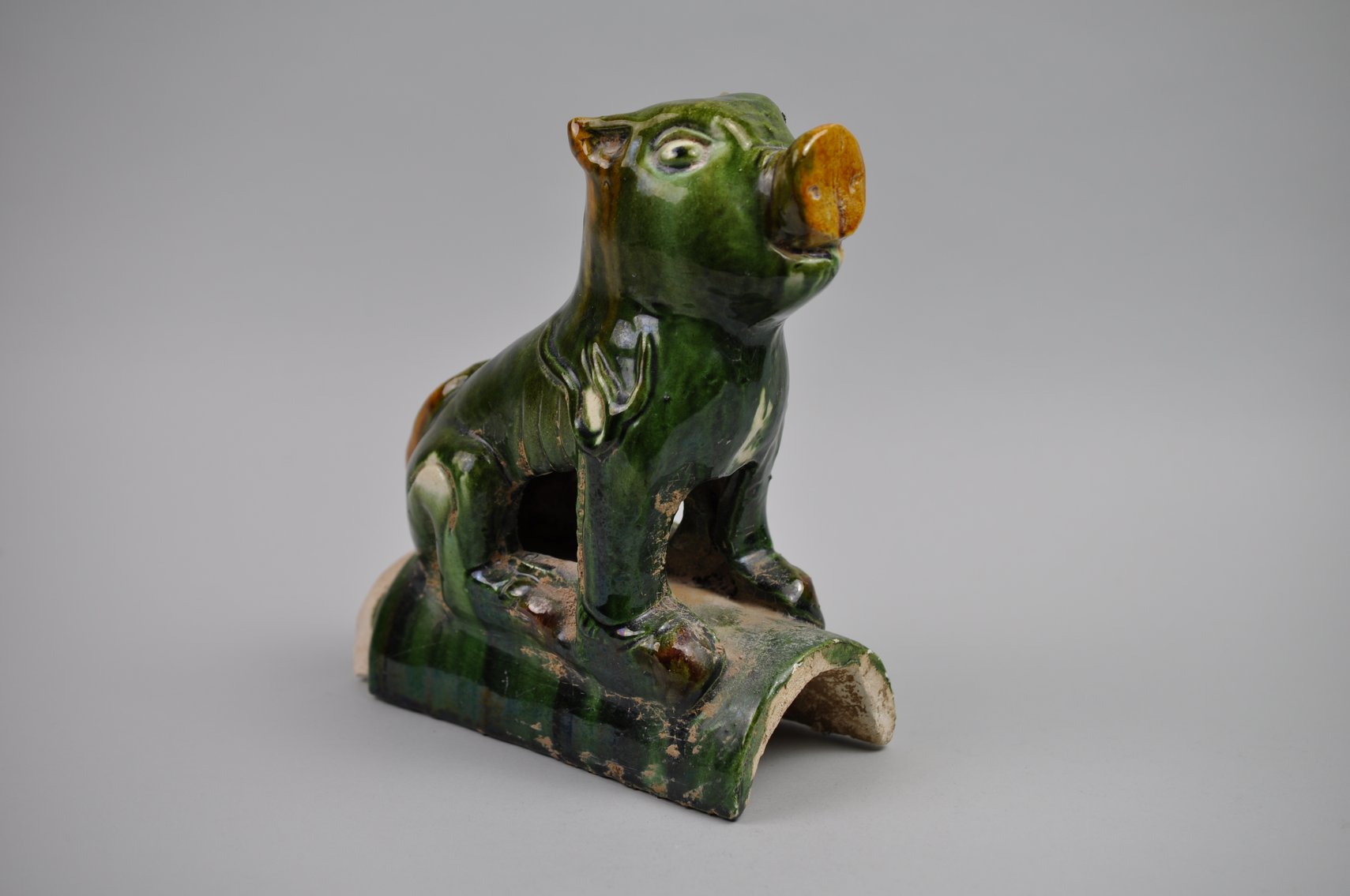 Chinese Sancai Glazed Pig Foo/Qilin Dog 20th Century Roof Tile
