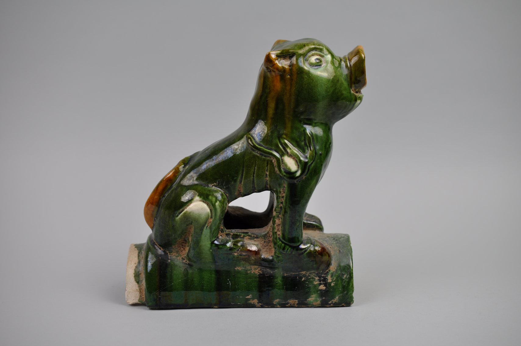 Chinese Sancai Glazed Pig Foo/Qilin Dog 20th Century Roof Tile