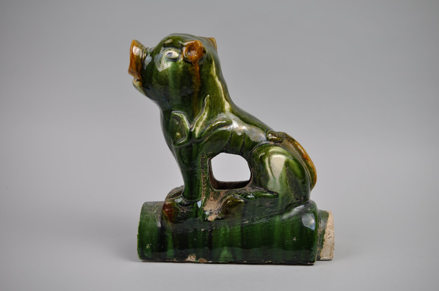 Chinese Sancai Glazed Pig Foo/Qilin Dog 20th Century Roof Tile