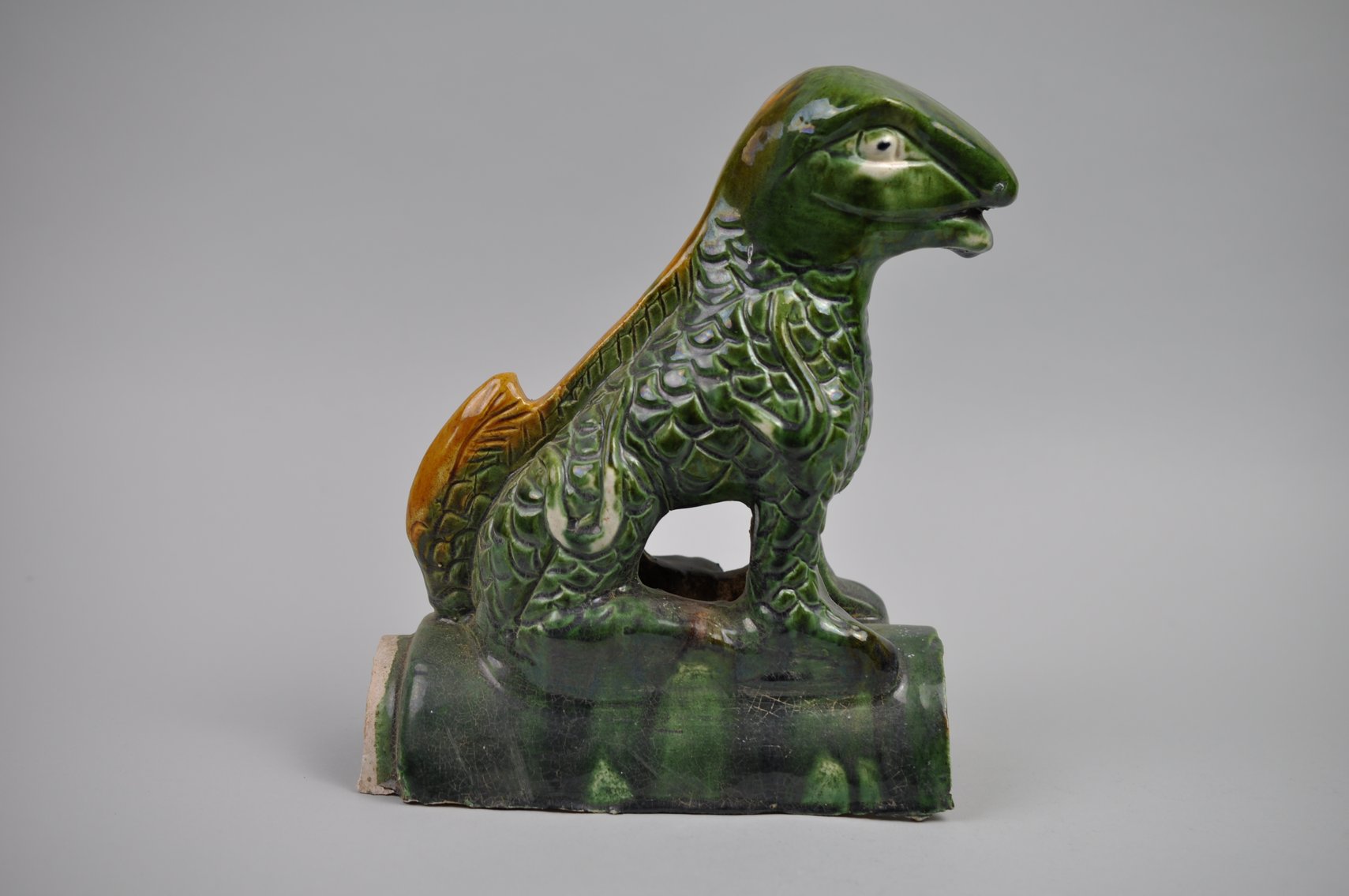 Chinese Sancai Glazed Lizard Foo/Qilin Dog 20th Century Roof Tile