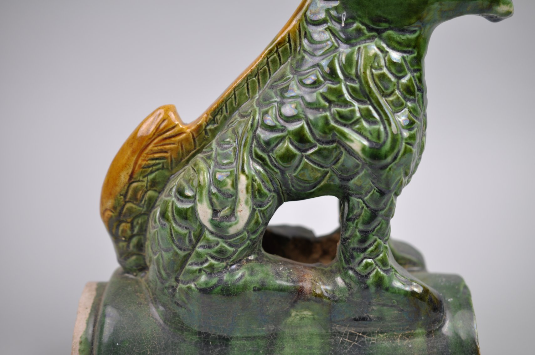 Chinese Sancai Glazed Lizard Foo/Qilin Dog 20th Century Roof Tile