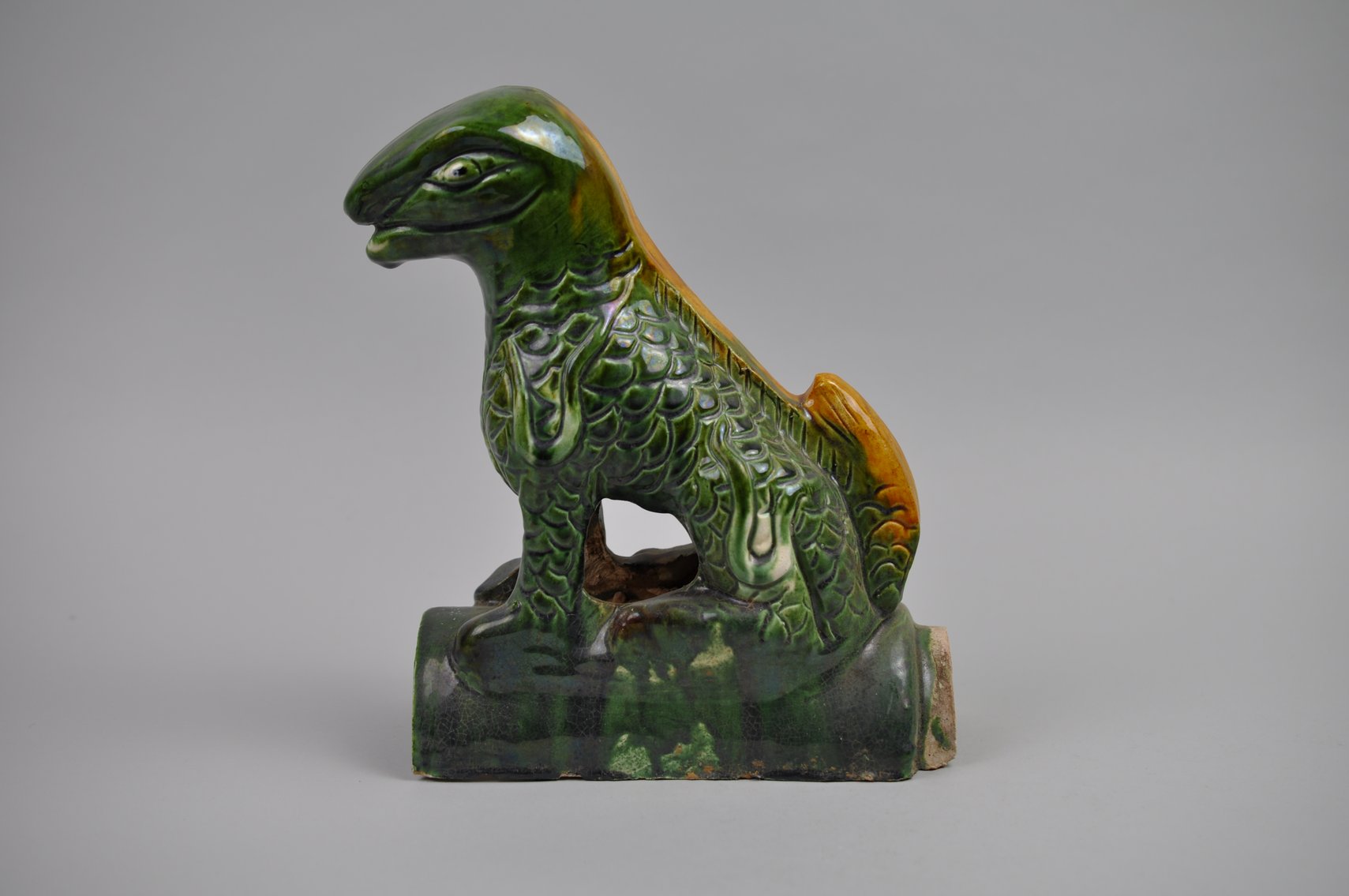 Chinese Sancai Glazed Lizard Foo/Qilin Dog 20th Century Roof Tile