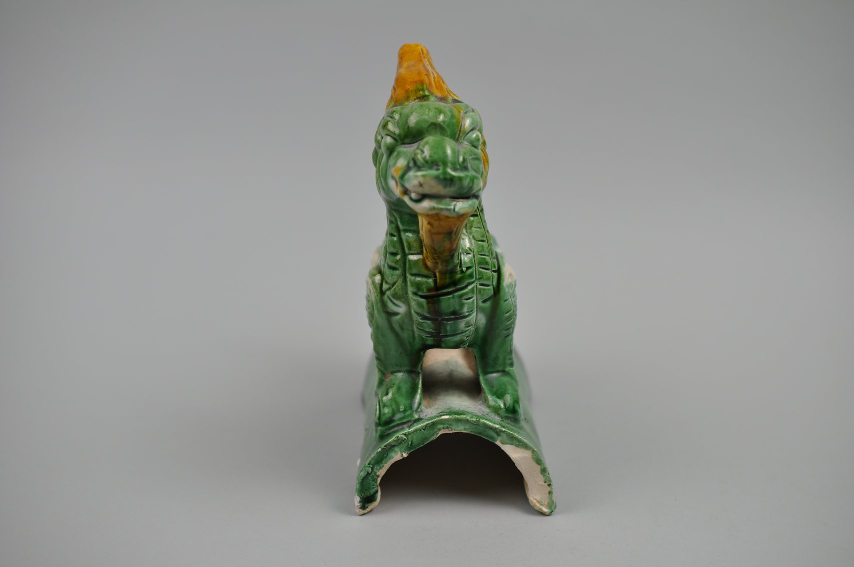 Chinese Sancai Glazed Dragon Foo/Qilin Dog 20th Century Roof Tile