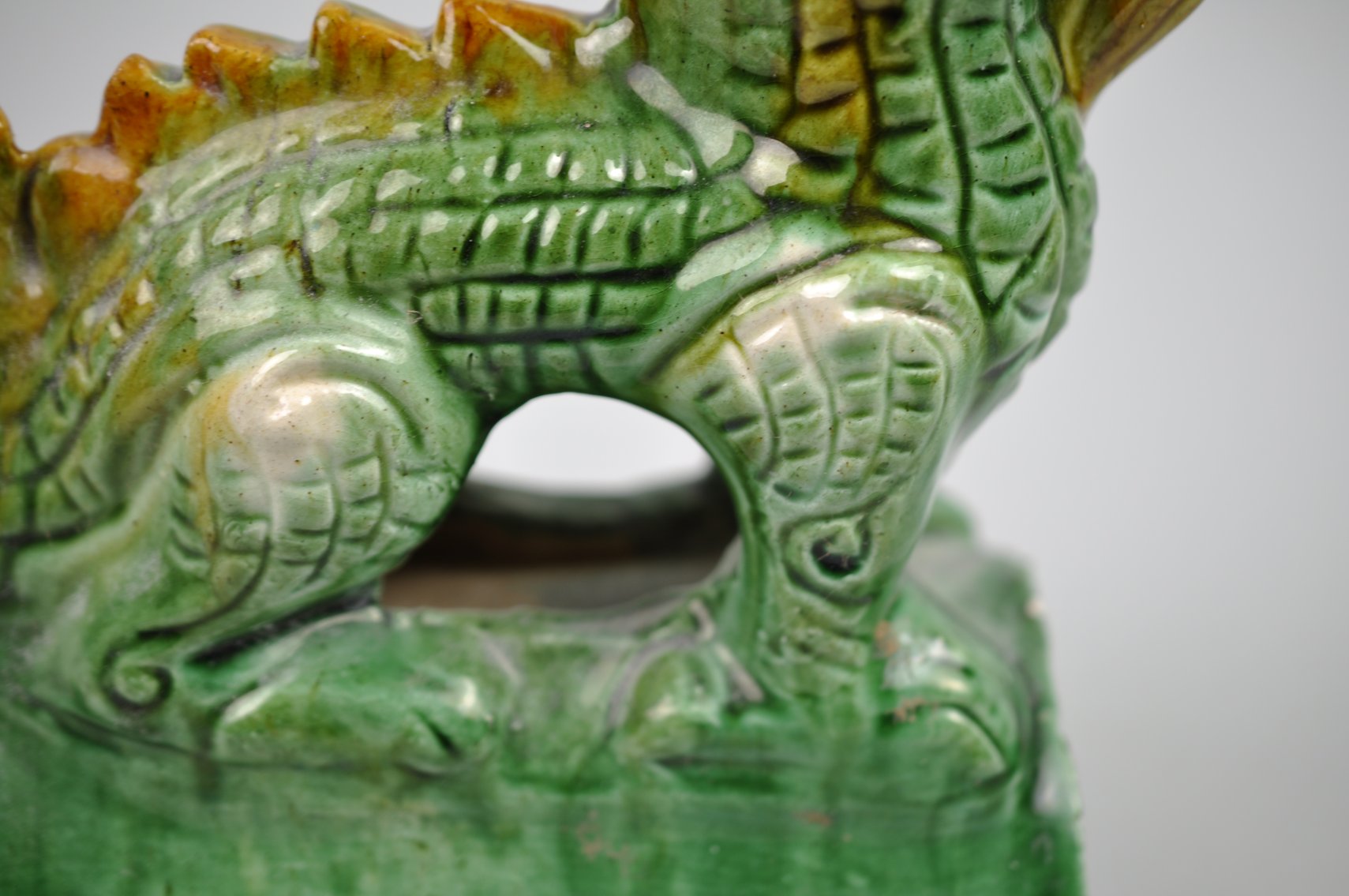 Chinese Sancai Glazed Dragon Foo/Qilin Dog 20th Century Roof Tile