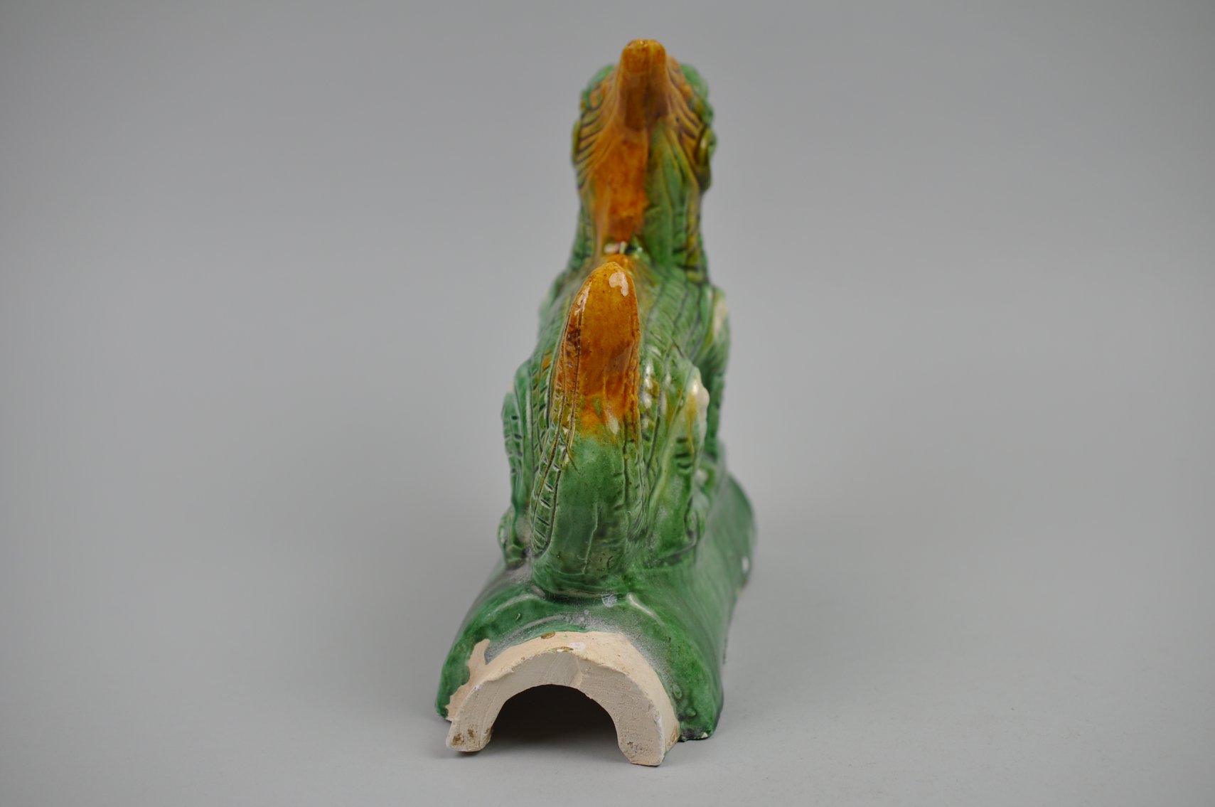 Chinese Sancai Glazed Dragon Foo/Qilin Dog 20th Century Roof Tile