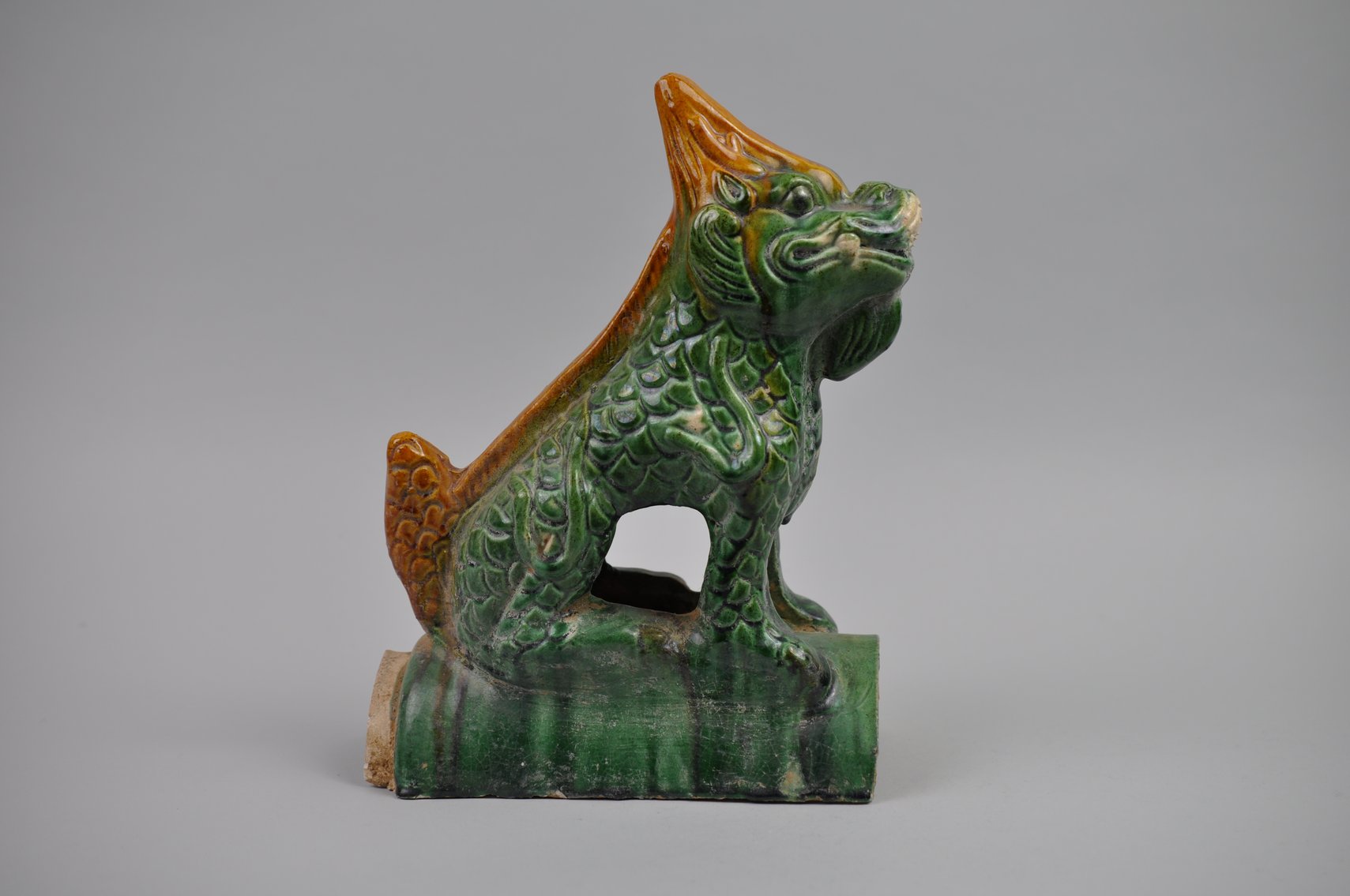 Chinese Sancai Glazed Dragon Foo/Qilin Dog 20th Century Roof Tile
