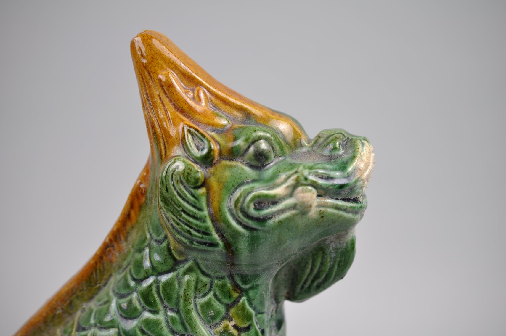 Chinese Sancai Glazed Dragon Foo/Qilin Dog 20th Century Roof Tile
