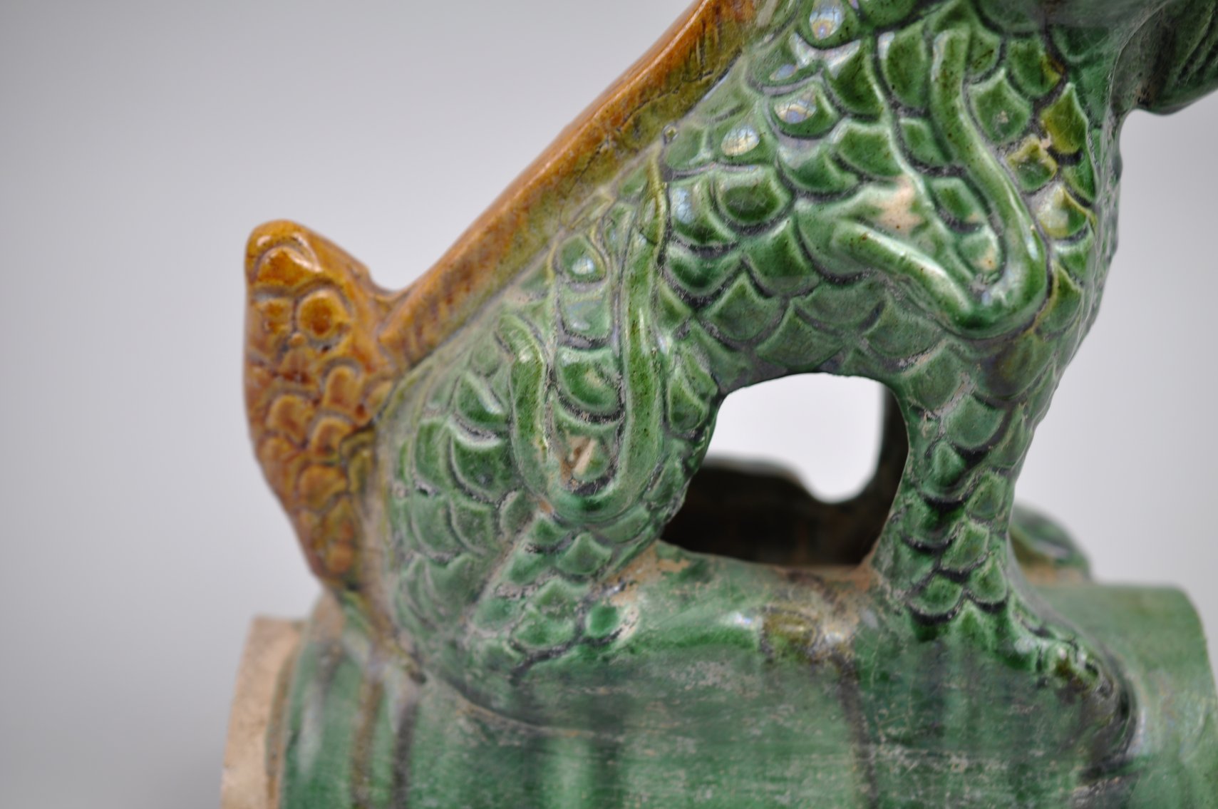 Chinese Sancai Glazed Dragon Foo/Qilin Dog 20th Century Roof Tile