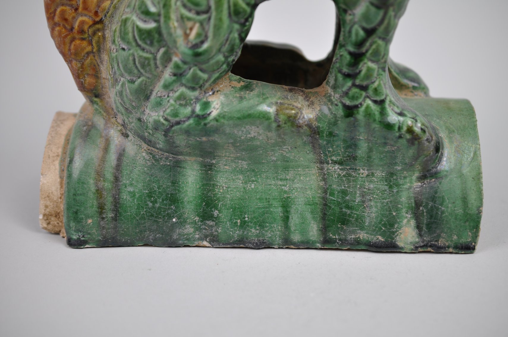 Chinese Sancai Glazed Dragon Foo/Qilin Dog 20th Century Roof Tile