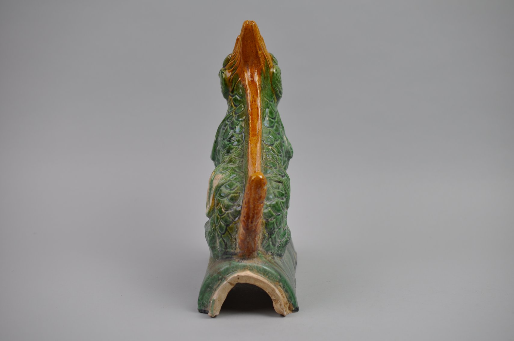 Chinese Sancai Glazed Dragon Foo/Qilin Dog 20th Century Roof Tile
